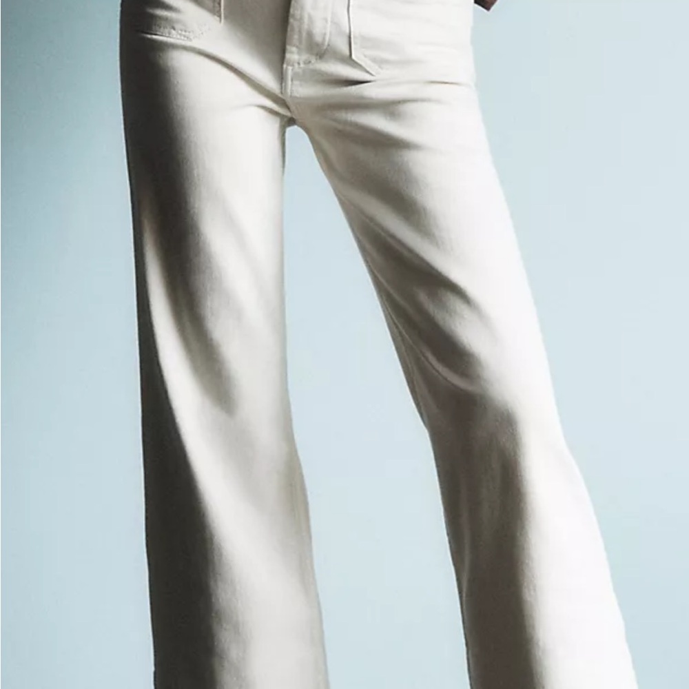 Cream Flare Wide Leg Jeans with High Waist